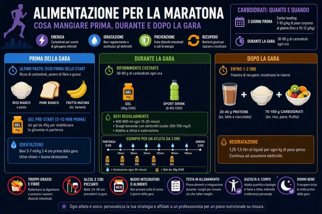 Infografica: alimentazione prima, durante e dopo la maratona