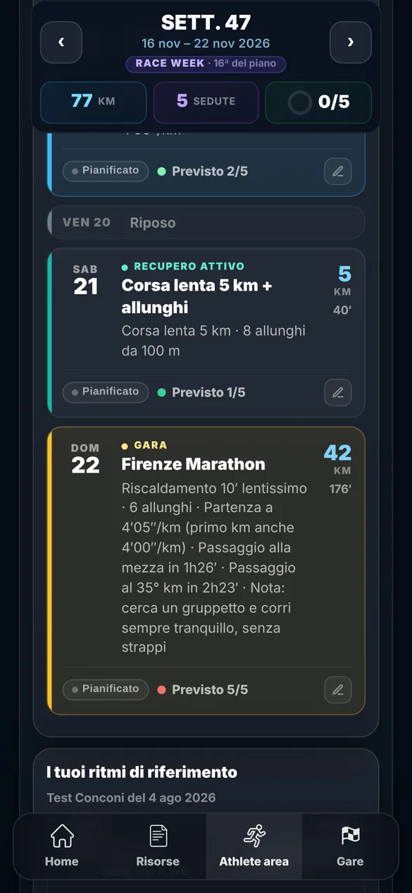 Settimana della gara nell'area atleta di prova, con la Firenze Marathon della domenica